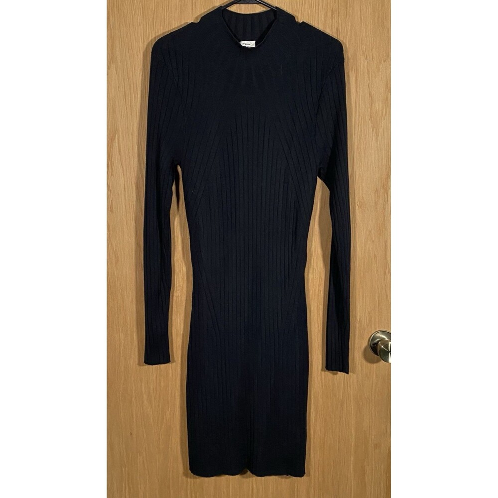 Abercrombie & Fitch Women's L-Tall Black Ribbed Sweater Dress Office Siren Basic